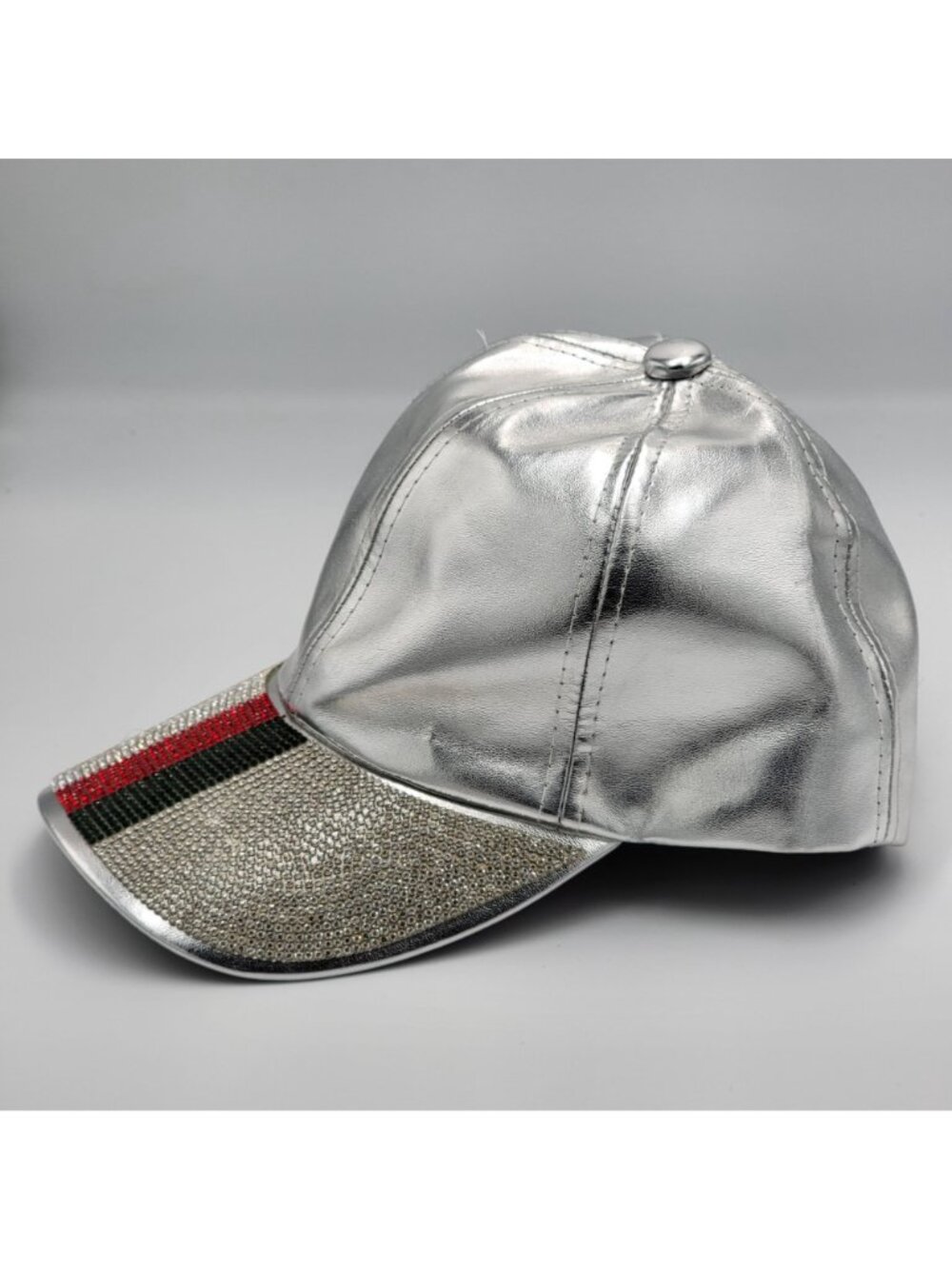 Vera New York Adjustable Fit Silver Rhinestone Baseball Cap With Red & Green St - Picture 4 of 11